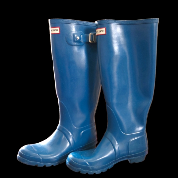 Size 8 Hunter Rain Boots Glossy Nimbus Blue Rubber Boots - Picture 6 of 13